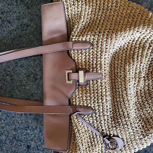 Michael Kors Large Woven Straw/Leather Trim Bag